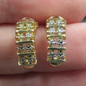 Sterling Silver Gold Plated Diamond Chip Earrings